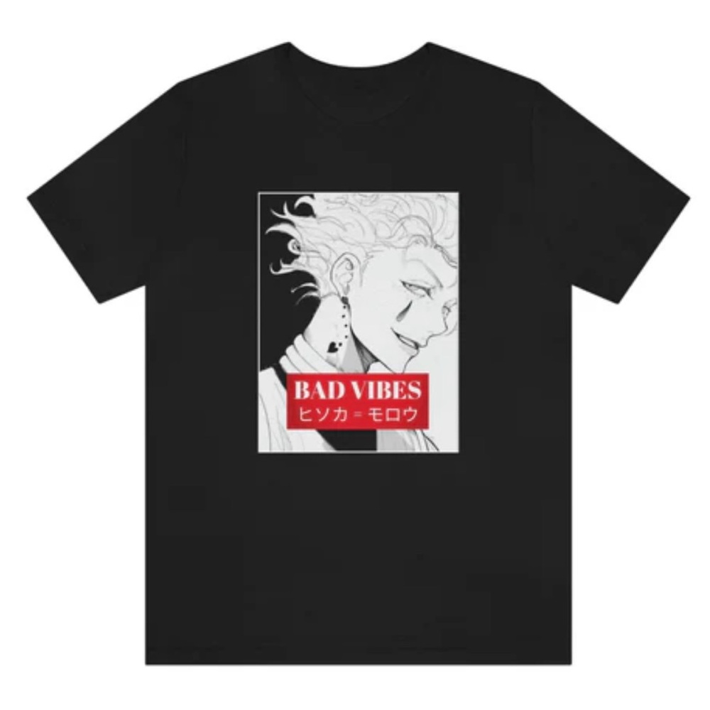 Bad Vibes Anime Graphic T-Shirt Bella Canvas Black Unisex Small Streetwear Tee